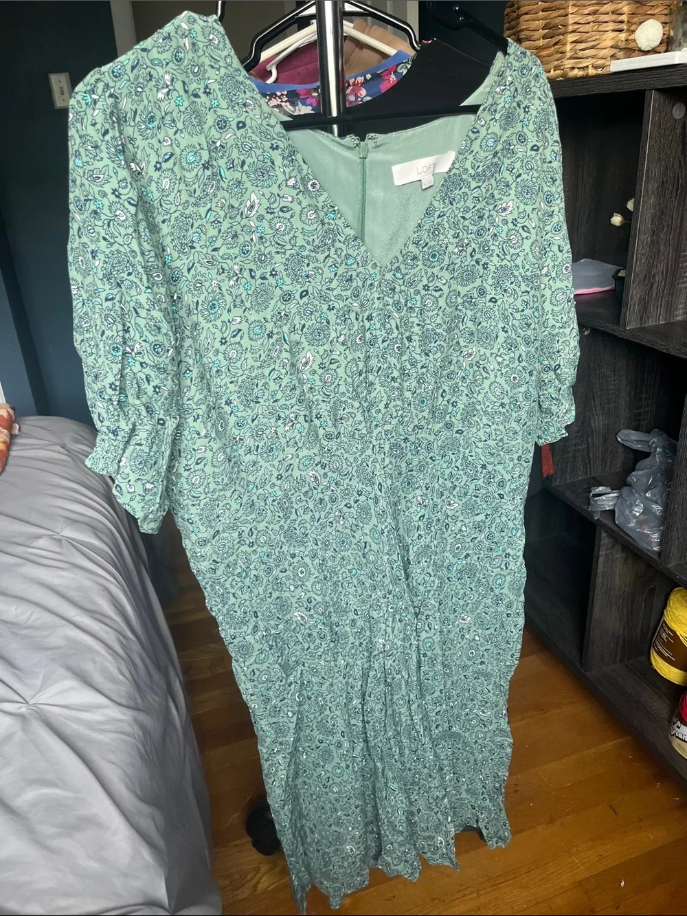 LOFT Mint Green Floral Midi Dress - Picture 1 of 3